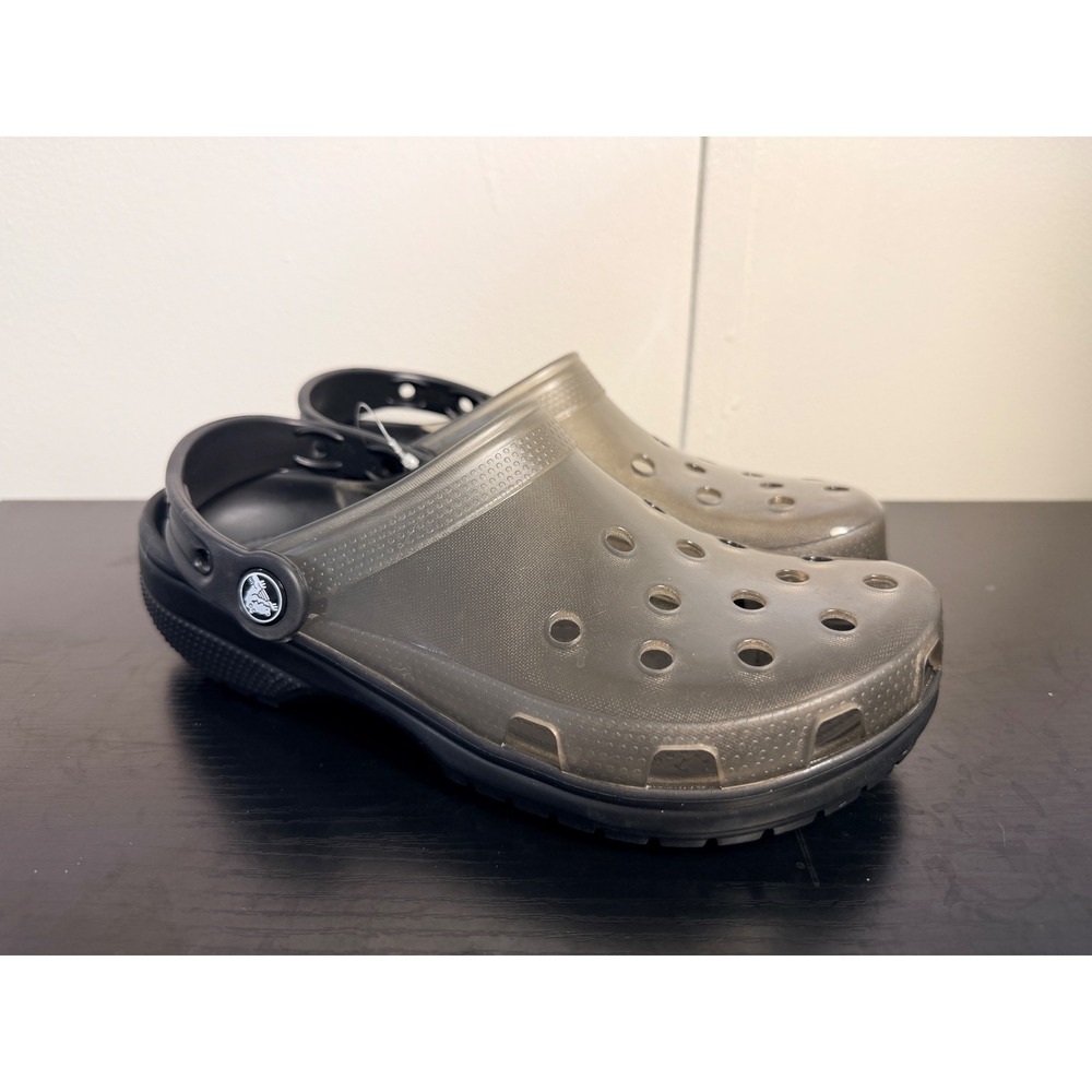 NWOT Crocs Clogs M6 W8 Classic Translucent Smoke Black Translucent Slip On Shoes